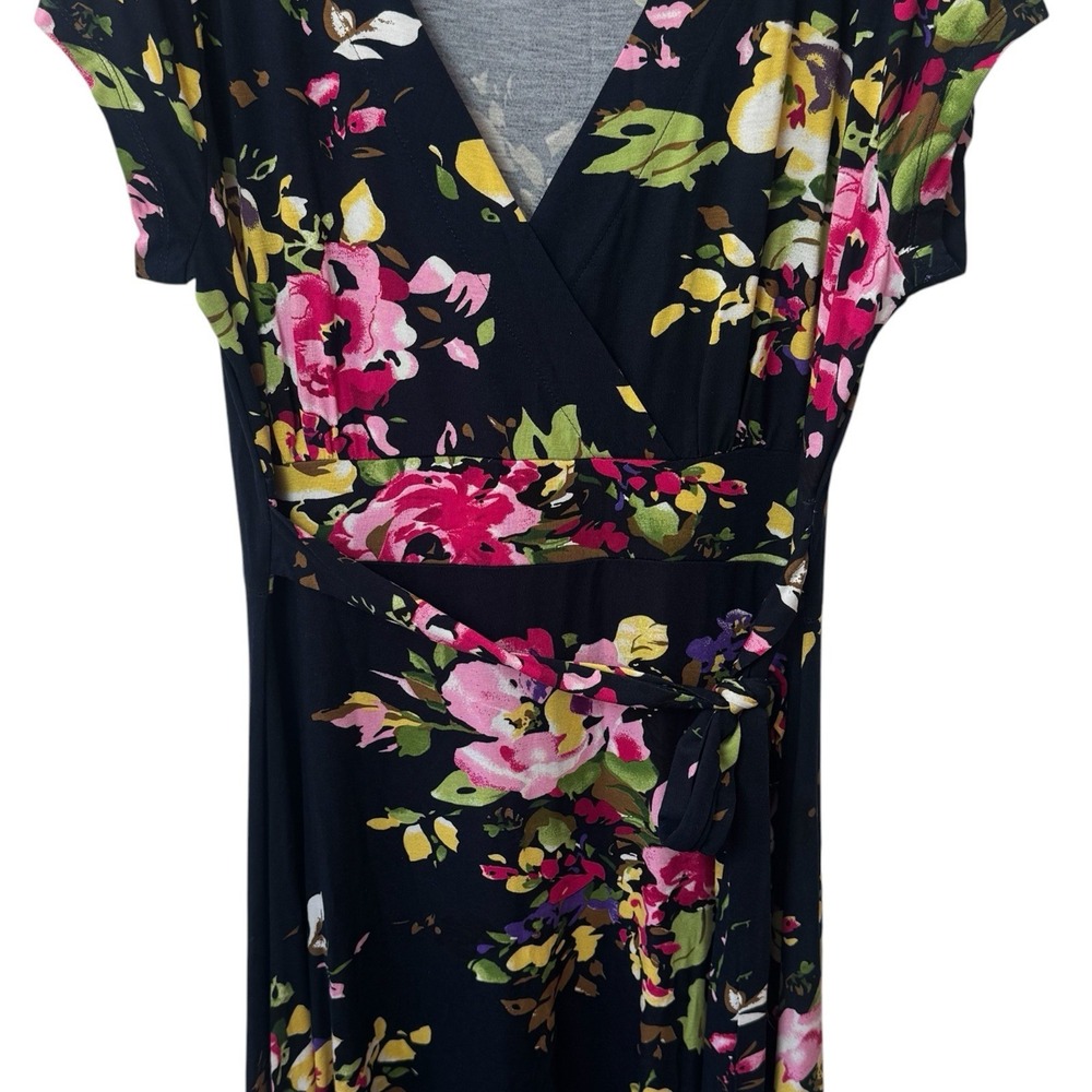 Lascana for Venus Navy Floral Handkerchief Hem Belted Jersey Knit Dress XL - Picture 4 of 11
